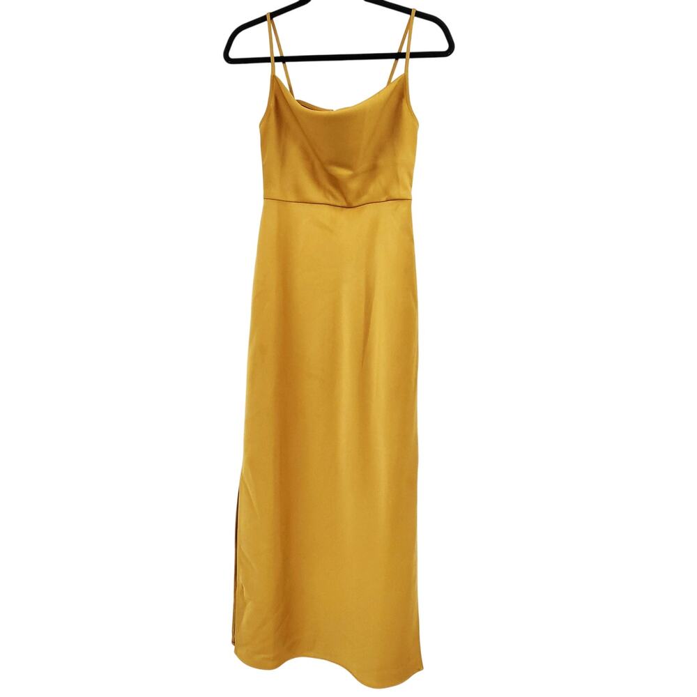 Anthropologie BHLDN Mustard Yellow Cali Satin Charmeuse Cowl Neck Dress US 0